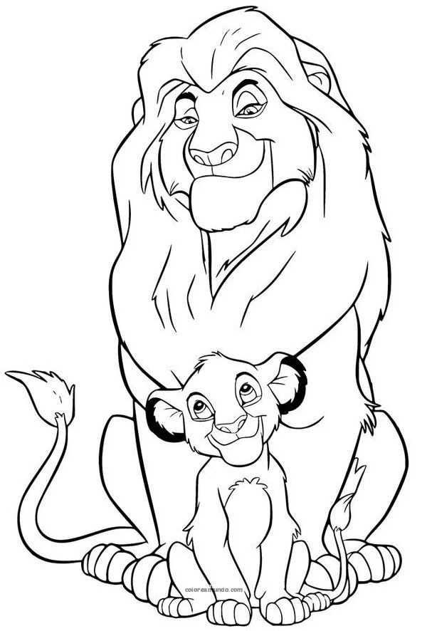 Dibujo para colorear: simba y su padre el rey leon
