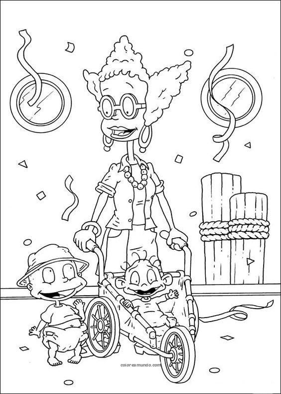 Dibujo para colorear: la mama y sus hijos de ruglats