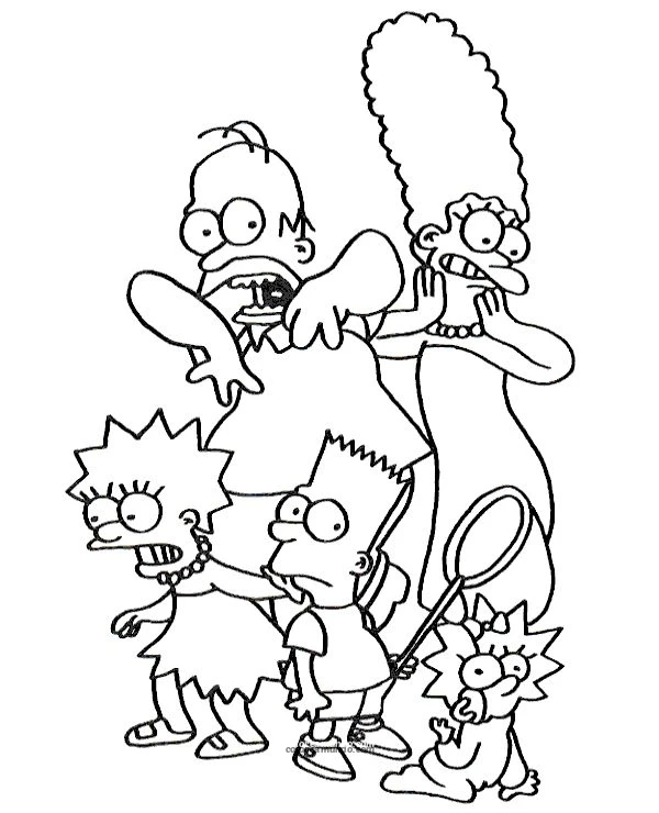 Dibujo para colorear: version de los simpsong antiguo asustados