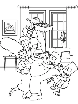 la familia simpson peleandose por las donas