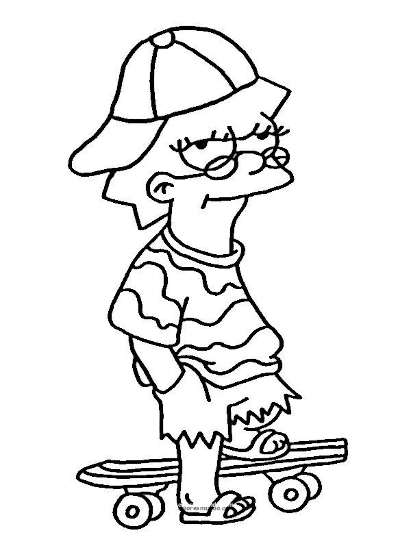 Dibujo para colorear: lisa simpson con gorra y lentes