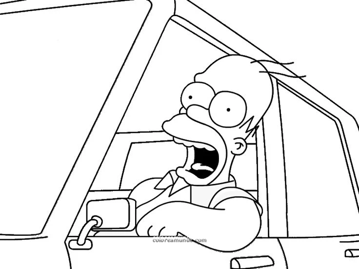 Dibujo para colorear: homero conduciendo asustado gritando