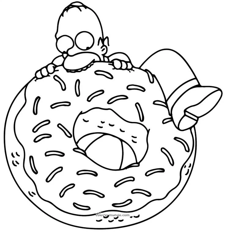 Dibujo para colorear: homero simpson comiendo una dona gigante