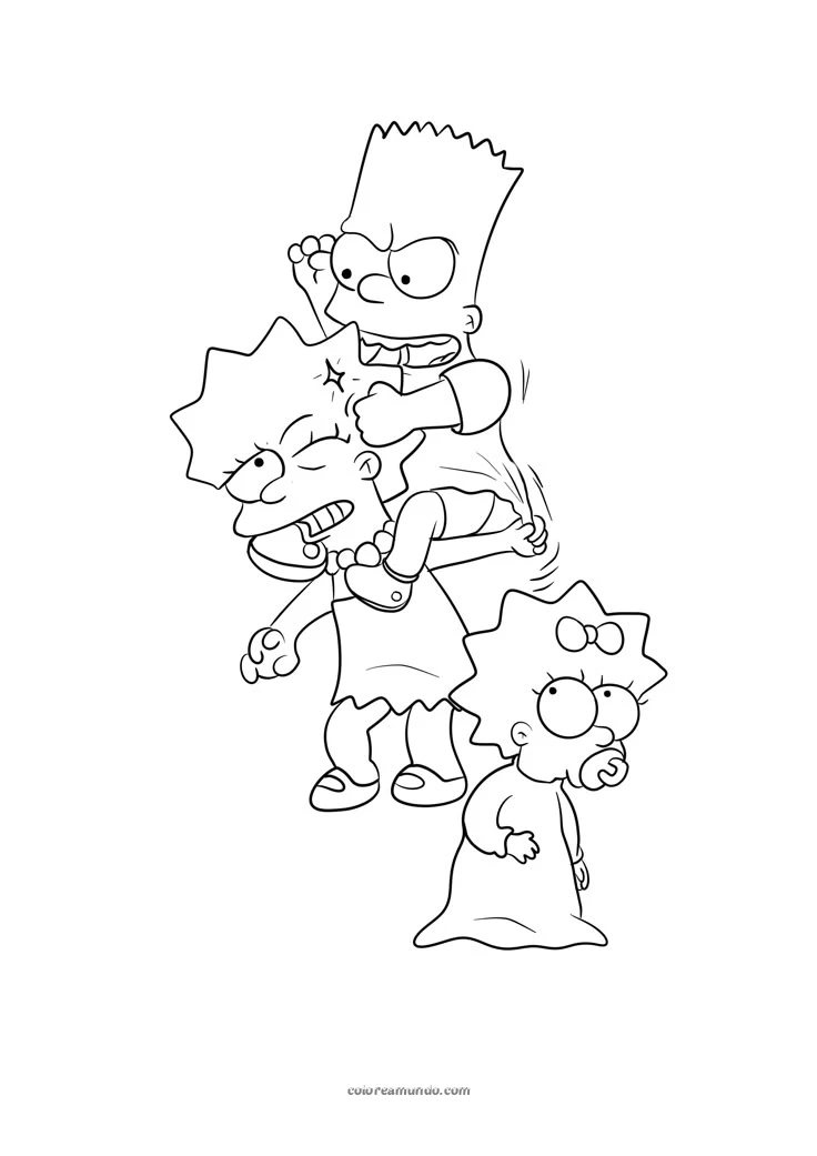 Dibujo para colorear: hermanos simpson peleandose dibujo para colorear