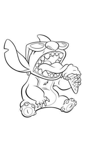 Stich comiendo un helado con lentes de sol