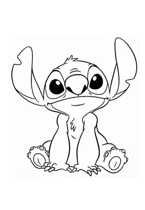 stich sentado posando con sus manos en el suelo