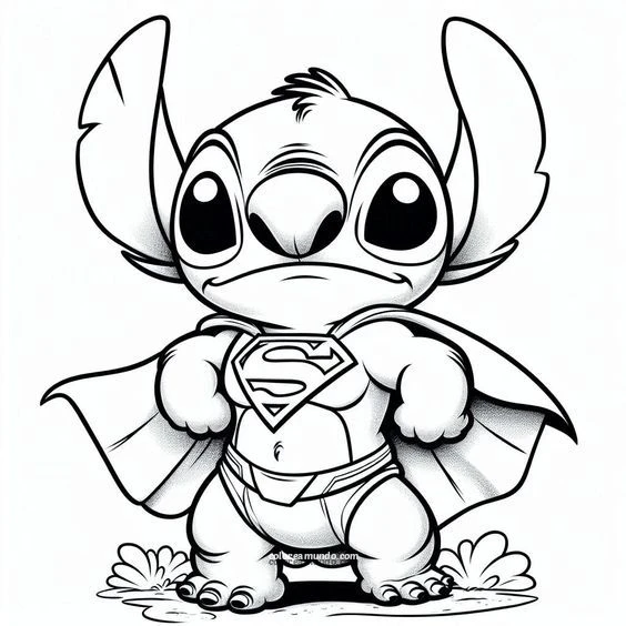 Dibujo para colorear: stich con capa de superheroue de superman