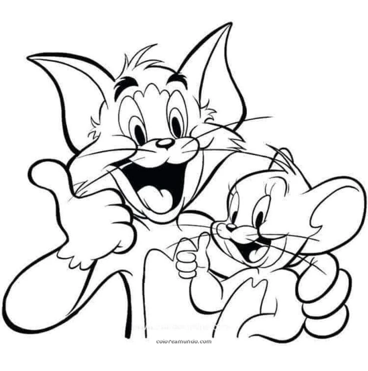 Dibujo para colorear: tommy y jerry siendo amigos sonriendo y posando
