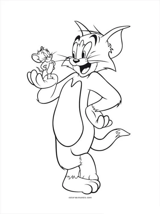 Dibujo para colorear: tommy con jerry en la mano siendo amigos dibujo para impresion