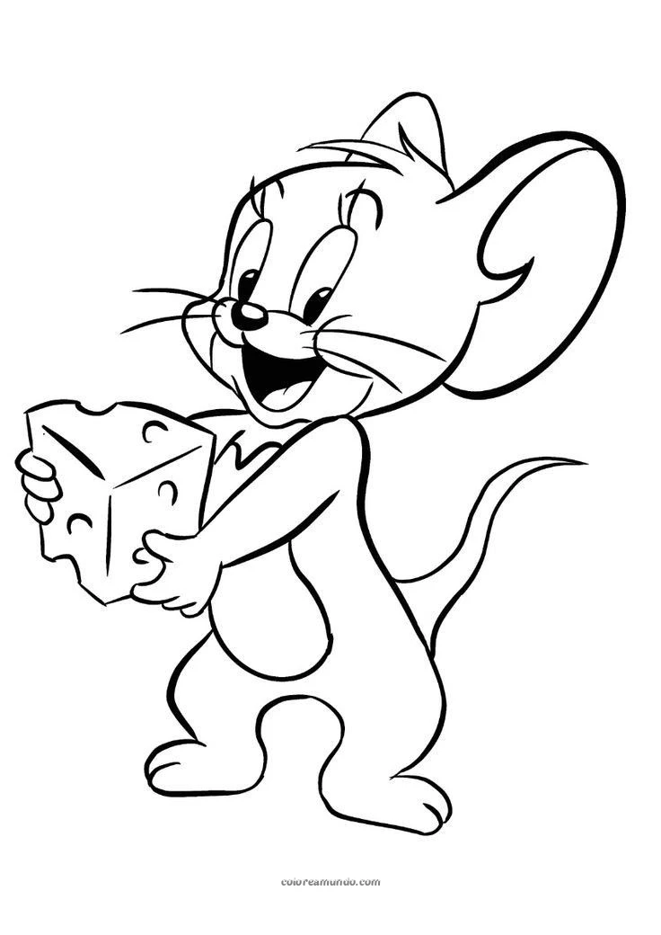 Dibujo para colorear: jerry con un pedazo de queso feliz
