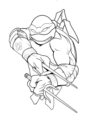 ninja dibujo para colorear en posicion de ataque