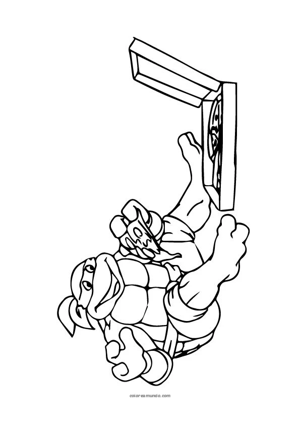 Dibujo para colorear: tortuja ninja comiendo una rica pizza