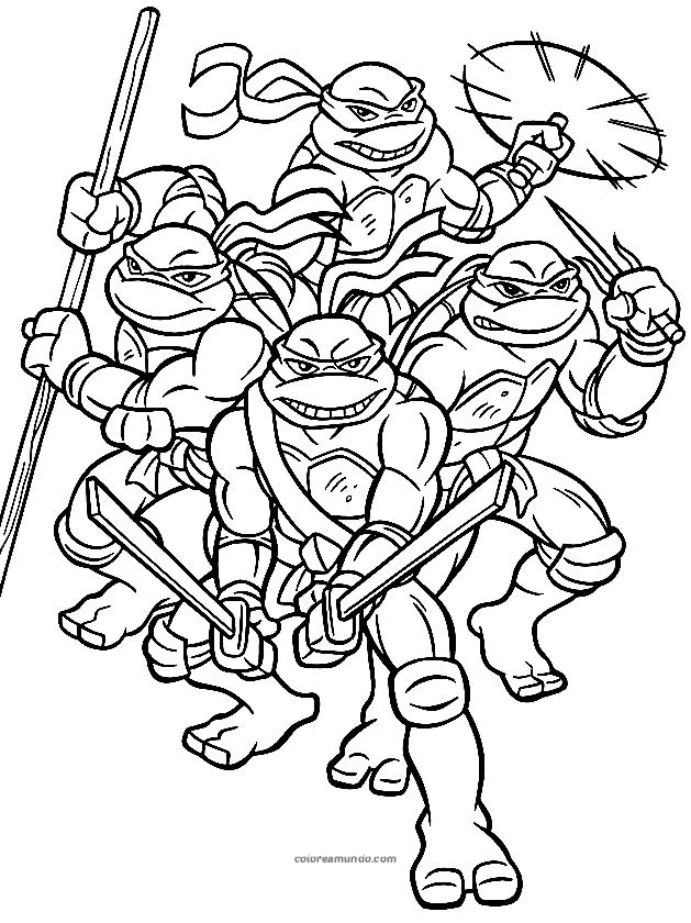 Dibujo para colorear: dibujo de las tres tortugas ninjas