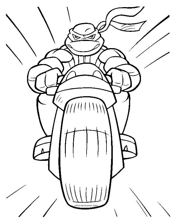 Dibujo para colorear: tortuja ninja conduciendo en una motocicleta