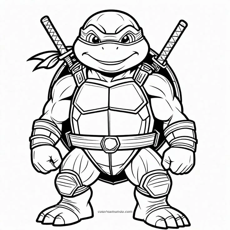 Dibujo para colorear: mini tortuga ninja version infantil para colorear