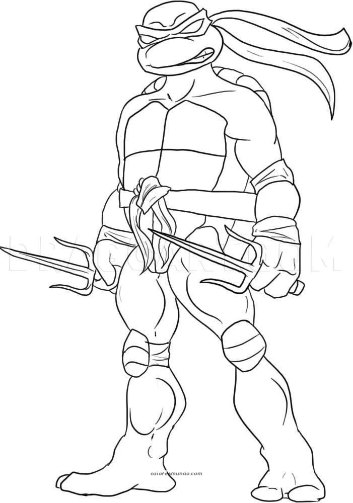 Dibujo para colorear: tortuga ninja furioso con ganas de combatir