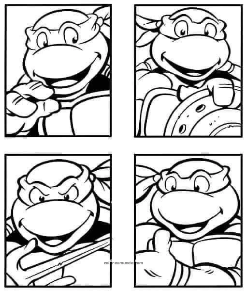 Dibujo para colorear: 4 tortugas ninjas version comic para impresion y colorear
