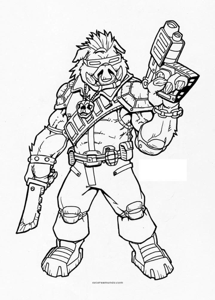 Dibujo para colorear: jabali de las tortujas ninjas uno de los enemigos