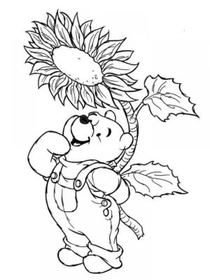 winnie the pooh con un girasol gigante en la espalda