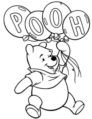 winnie the pooh sosteniendo unos globos con su nombre