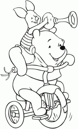 winnie the pooh y piglet en una bicicleta felices