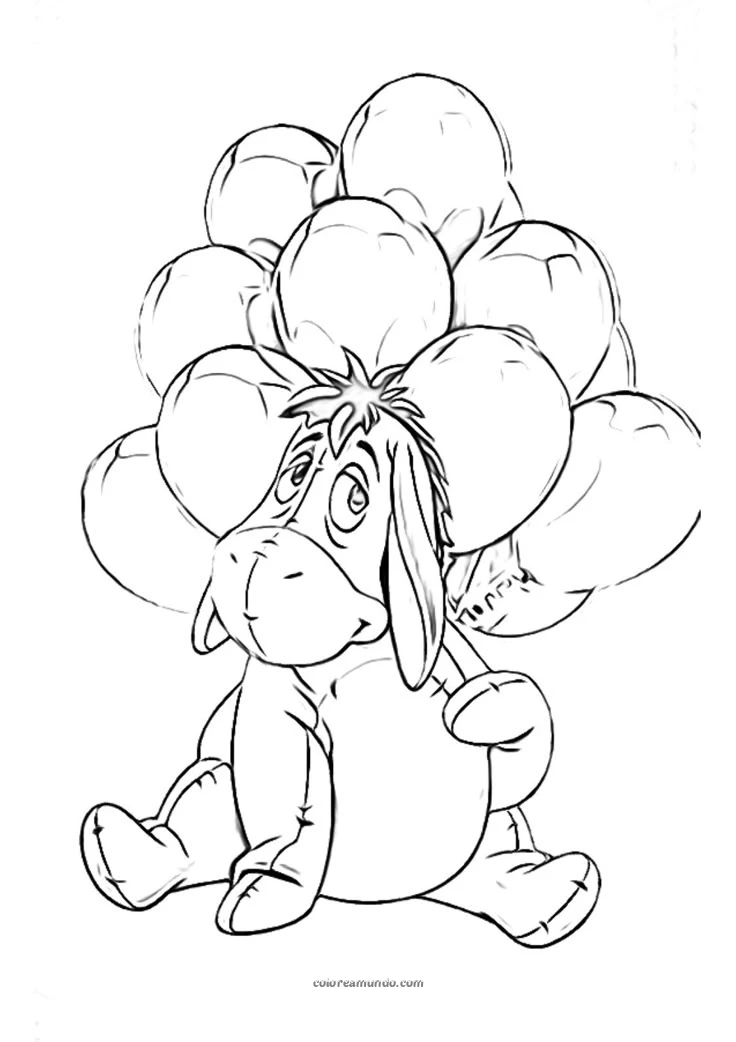 Dibujo para colorear: igor con muchos globos de fiesta flotantando
