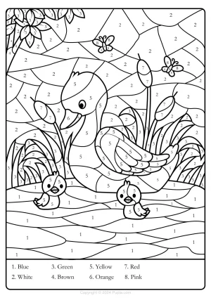 pato para colorear con numeros y nombres en ingles