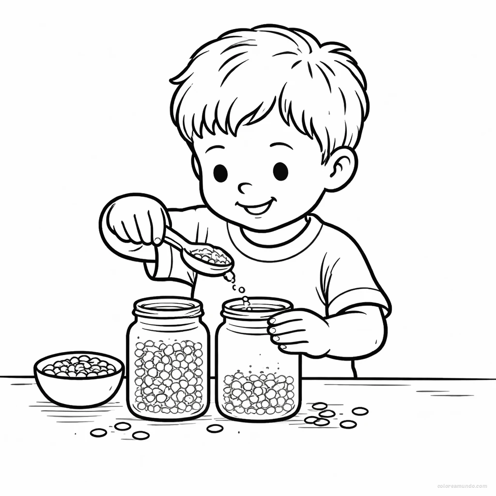 Dibujo para colorear: Trasvases con frascos y cucharas