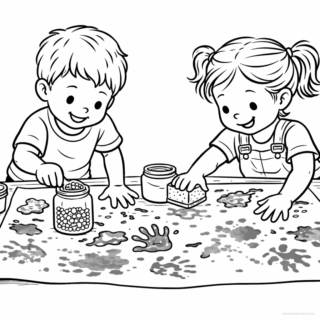 Dibujo para colorear: Pintura libre con esponjas y manos