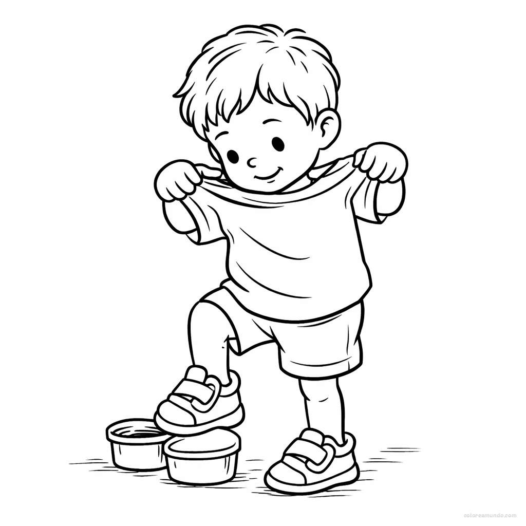 Dibujo para colorear: Me visto solo: rutina de autonomia diaria