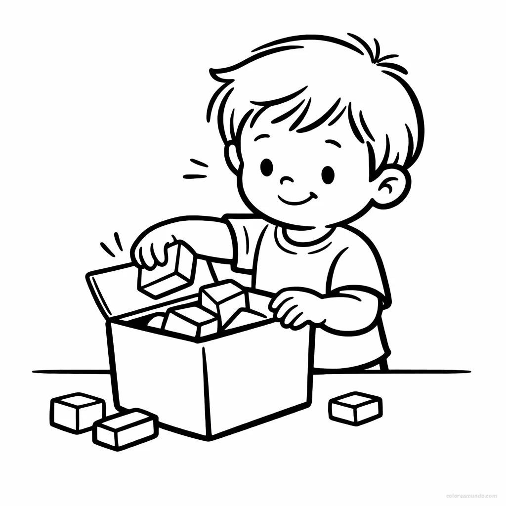 Dibujo para colorear: Guardo mis juguetes despues de jugar