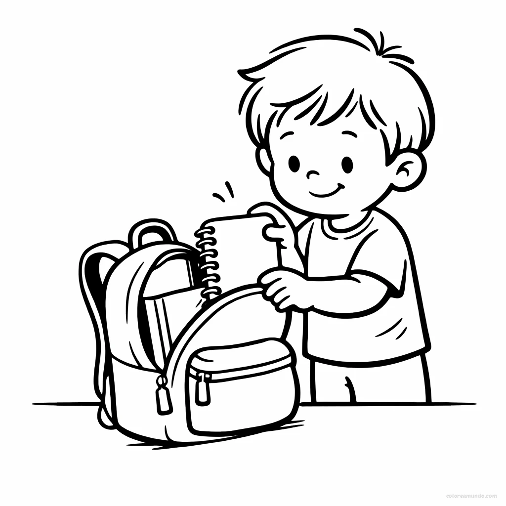 Dibujo para colorear: Preparo mi mochila para mañana