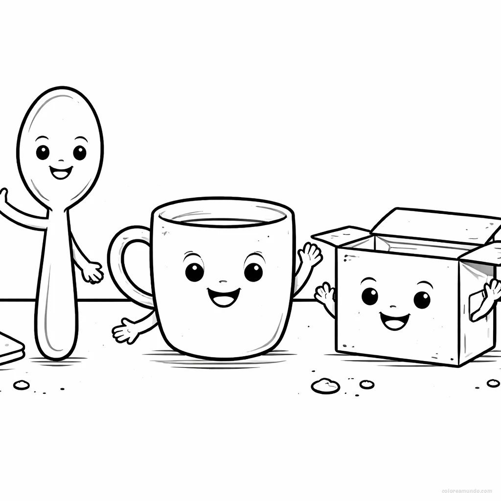 Dibujo para colorear: Historias con objetos cotidianos