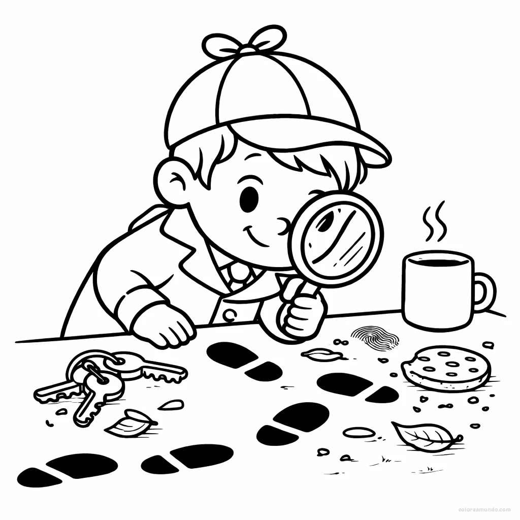 Dibujo para colorear: El pequeño detective que busca pistas