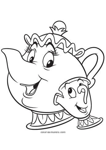 Dibujo para colorear: taza de la bella y la bestia dibujo para colorear