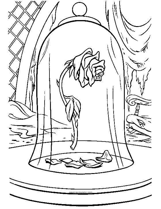 Dibujo para colorear: la rosa encantada cayendo sus petalos